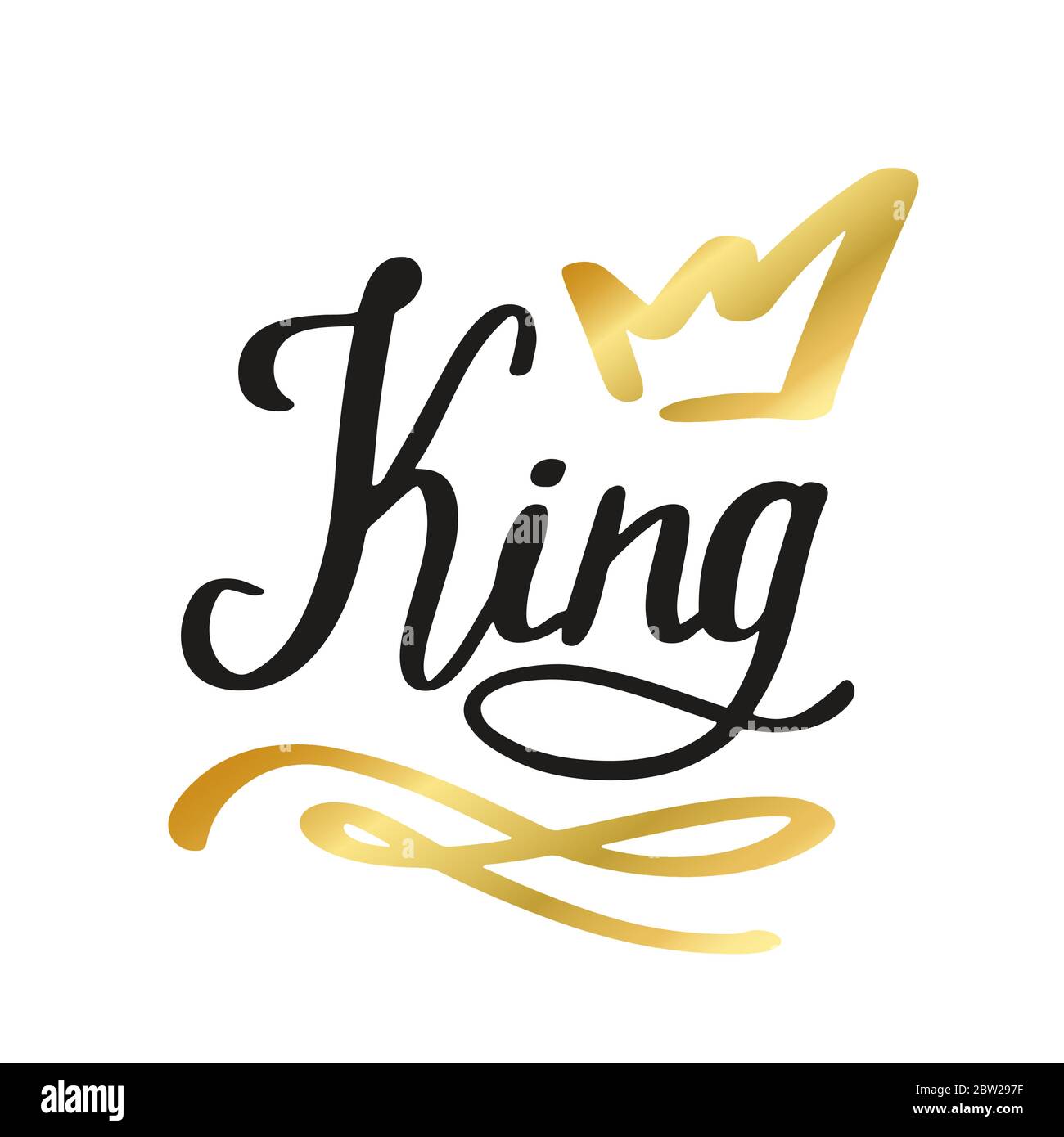Lettres King avec couronne dans un style simple de croque-d'enfant. Motif imprimé pour les imprimés de t-shirts, étuis pour téléphones, mugs ou affiches. Inscription tendance, texte manuscrit. Illustration vectorielle Illustration de Vecteur