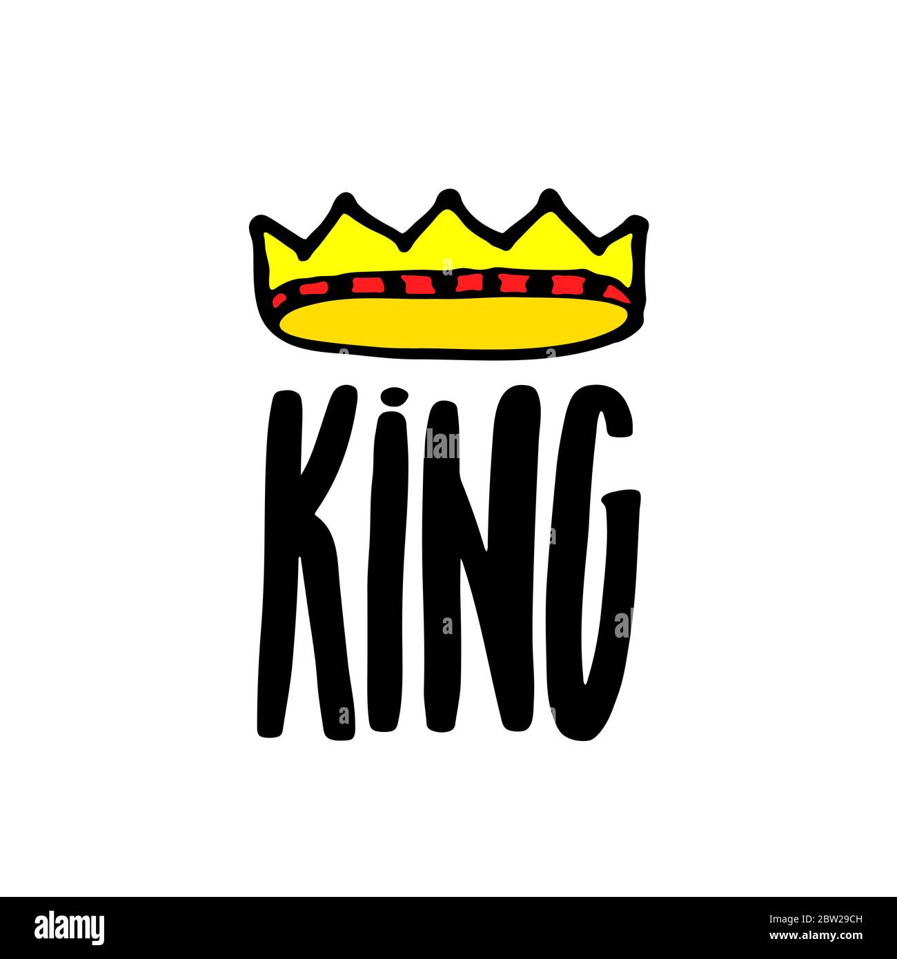 Lettres King avec couronne dans un style simple de croque-d'enfant. Motif imprimé pour les imprimés de t-shirts, étuis pour téléphones, mugs ou affiches. Inscription tendance, texte manuscrit. Illustration vectorielle Illustration de Vecteur