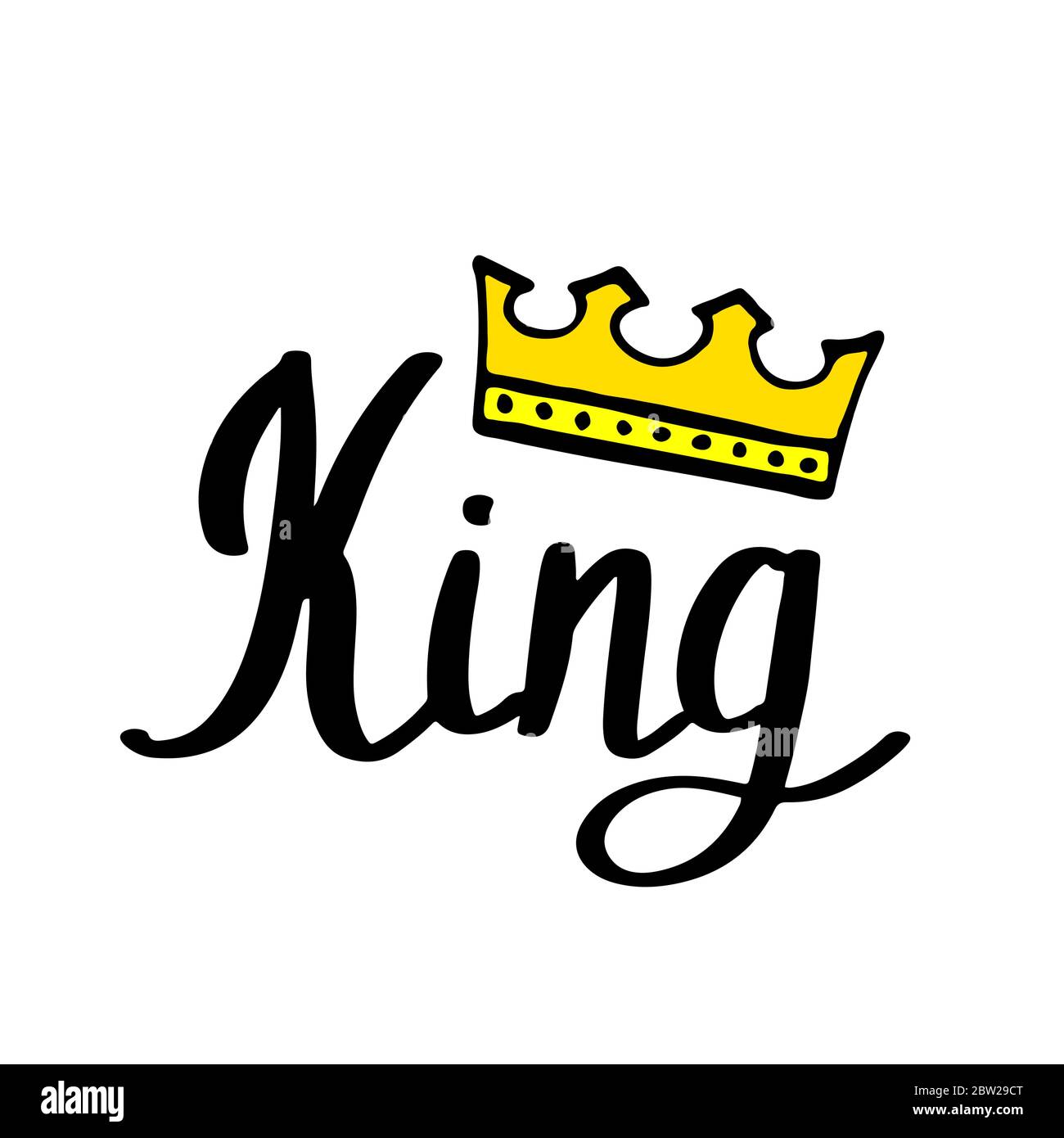 Lettres King avec couronne dans un style simple de croque-d'enfant. Motif imprimé pour les imprimés de t-shirts, étuis pour téléphones, mugs ou affiches. Inscription tendance, texte manuscrit. Illustration vectorielle Illustration de Vecteur