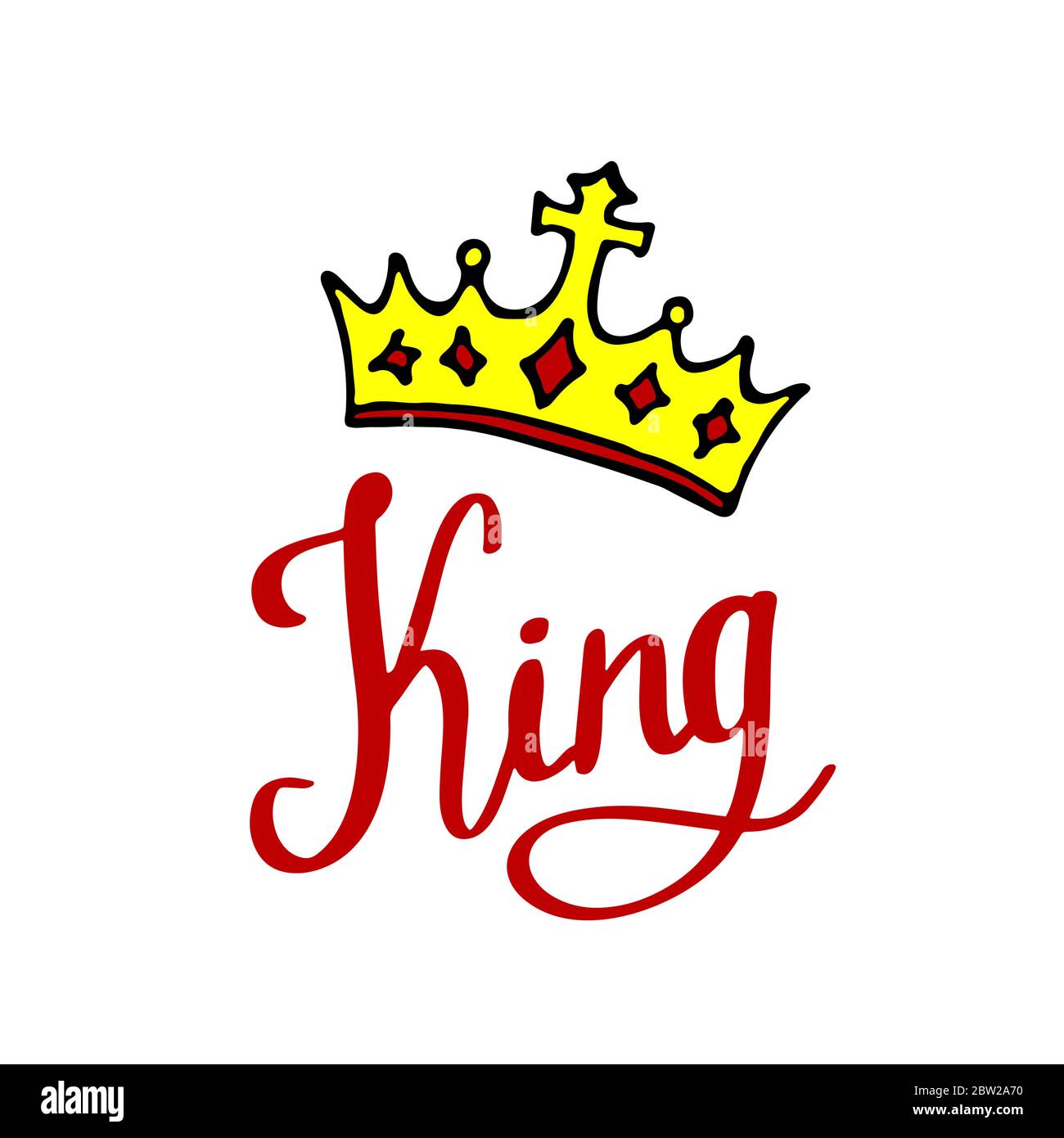Lettres King avec couronne dans un style simple de croque-d'enfant. Motif imprimé pour les imprimés de t-shirts, étuis pour téléphones, mugs ou affiches. Inscription tendance, texte manuscrit. Illustration vectorielle Illustration de Vecteur