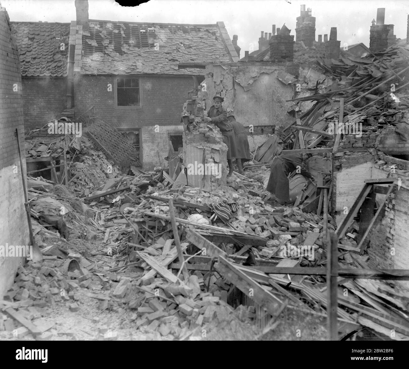 RAID aérien de Kings Lynn. Ruines sur Albert Road. 1914-1918 Banque D'Images