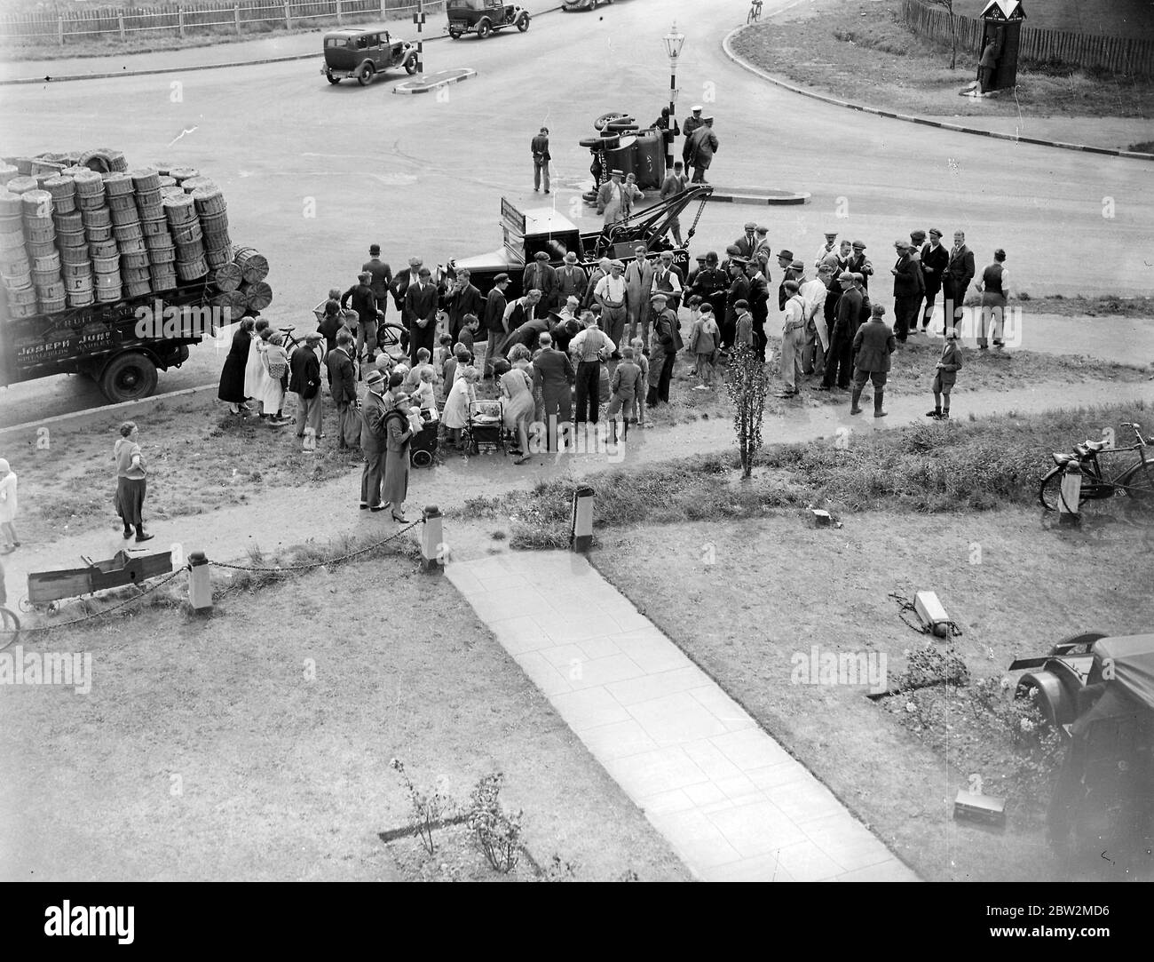 Accident à Crittals Corner à Sidcup, Kent. 1934 Banque D'Images