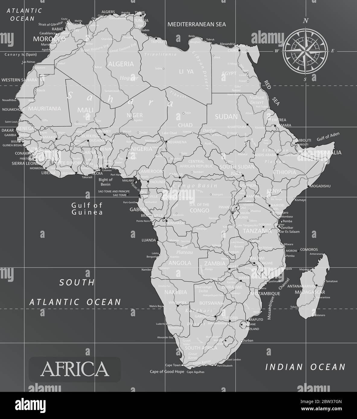 Carte minimale africaine aux couleurs sombres. Illustration de Vecteur