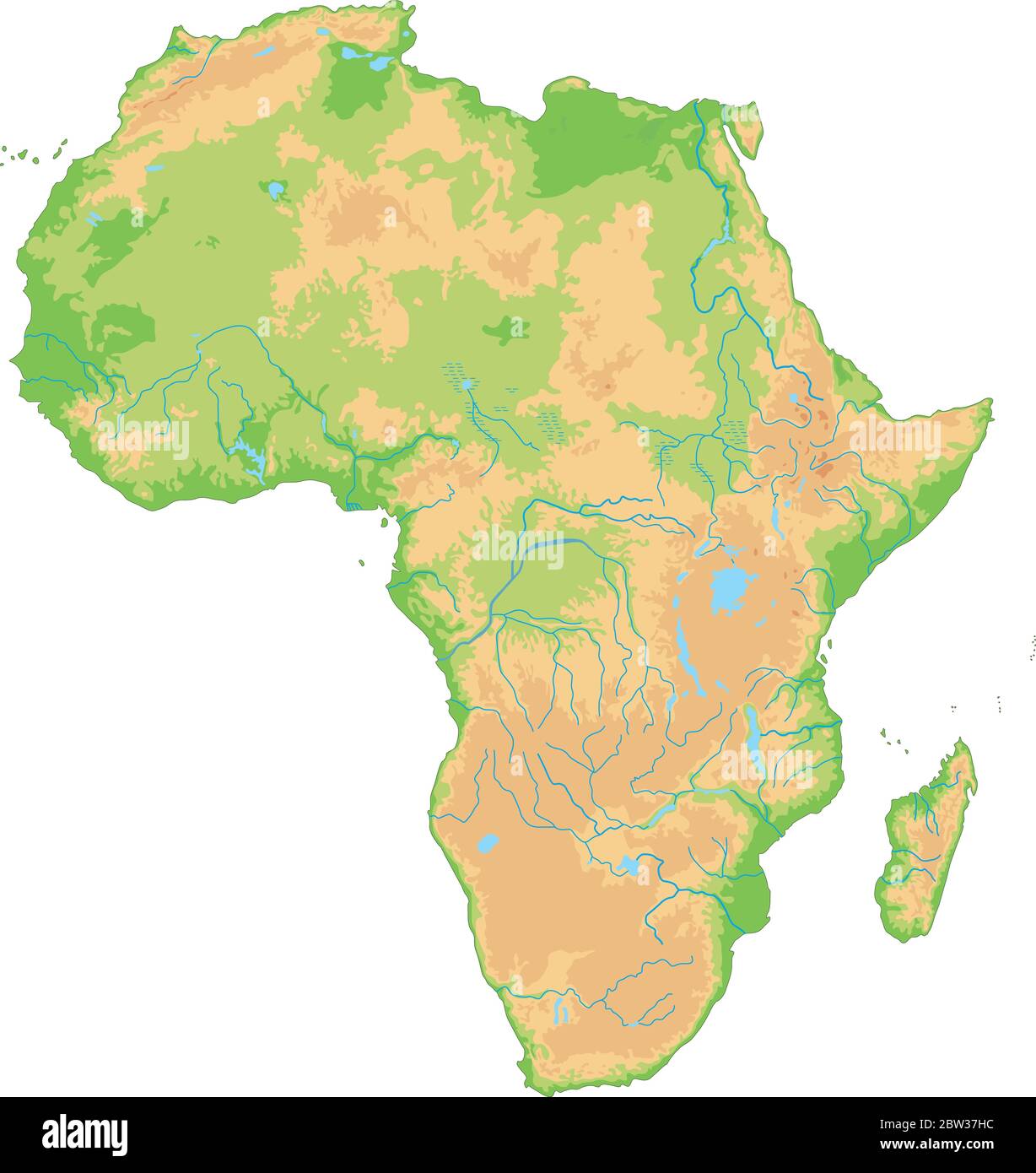Carte physique Afrique haute détaillée. Illustration de Vecteur