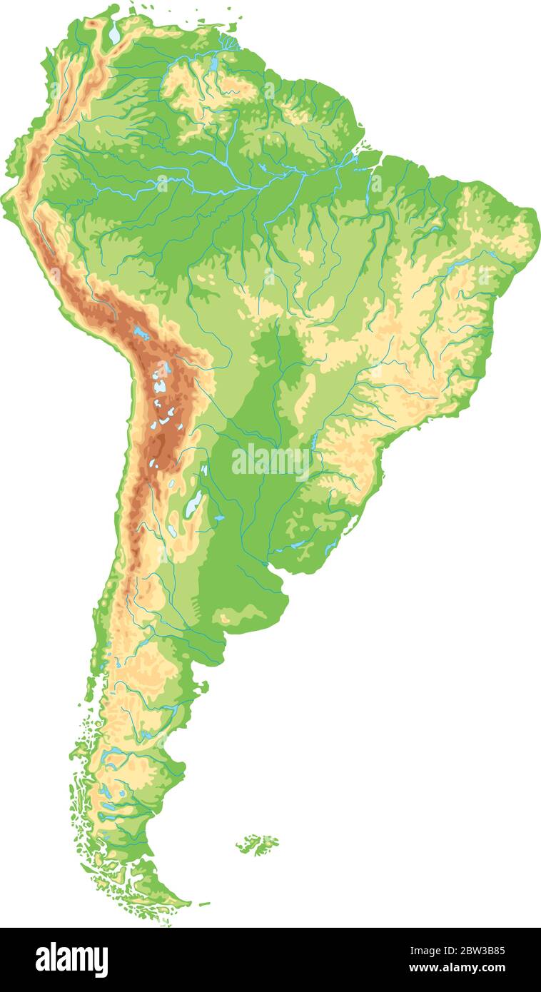 Carte physique haute détaillée de l'Amérique du Sud. Illustration de Vecteur