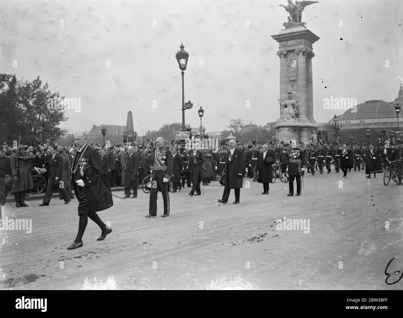 Le président M Lebrun dans le cortège funéraire de M Barthou à Paris . 14 octobre 1934 Banque D'Images