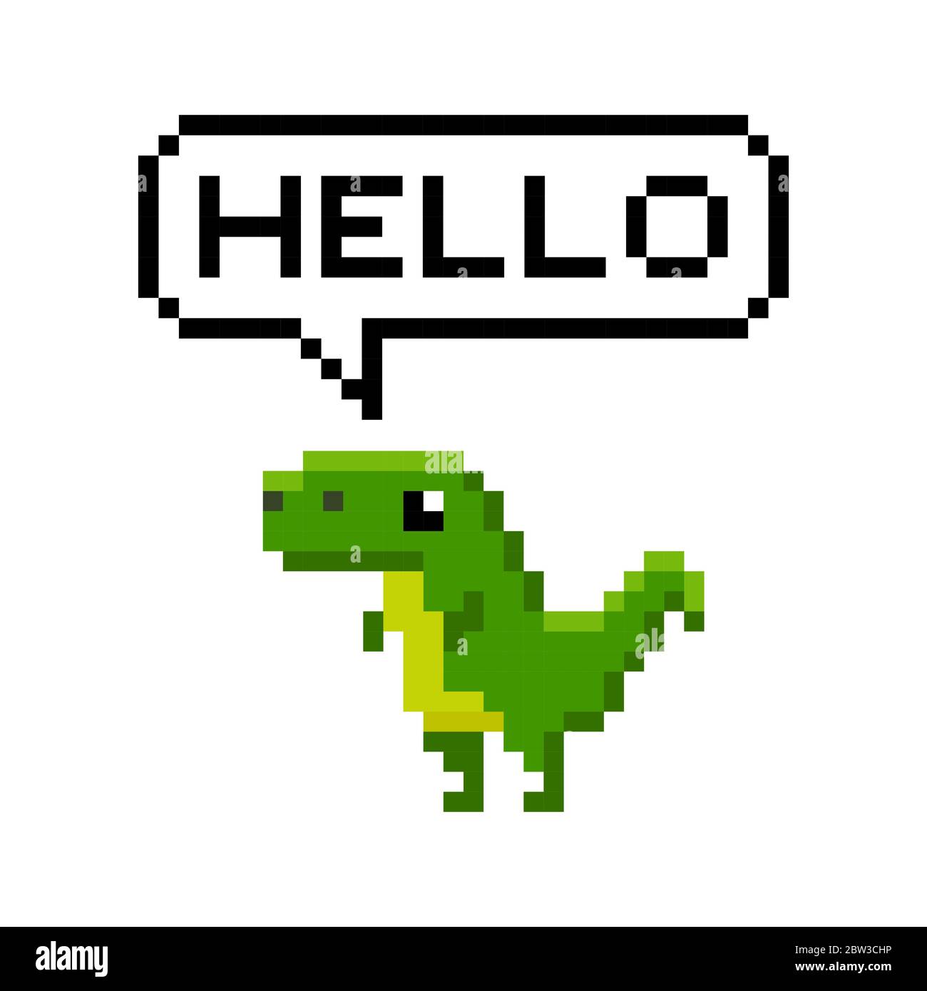 Pixel art 8-bit dessin animé dinosaure dire bonjour - illustration vectorielle isolée Illustration de Vecteur