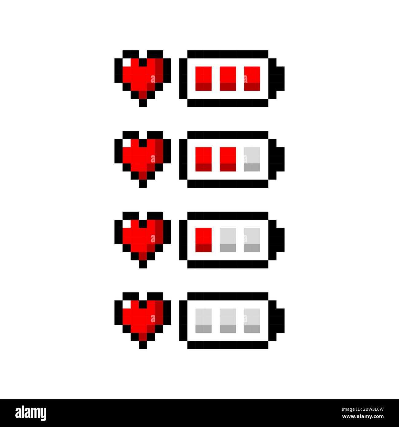 Pixel art coeur et batterie icône rouge 8 bits - illustration vectorielle  isolée Image Vectorielle Stock - Alamy