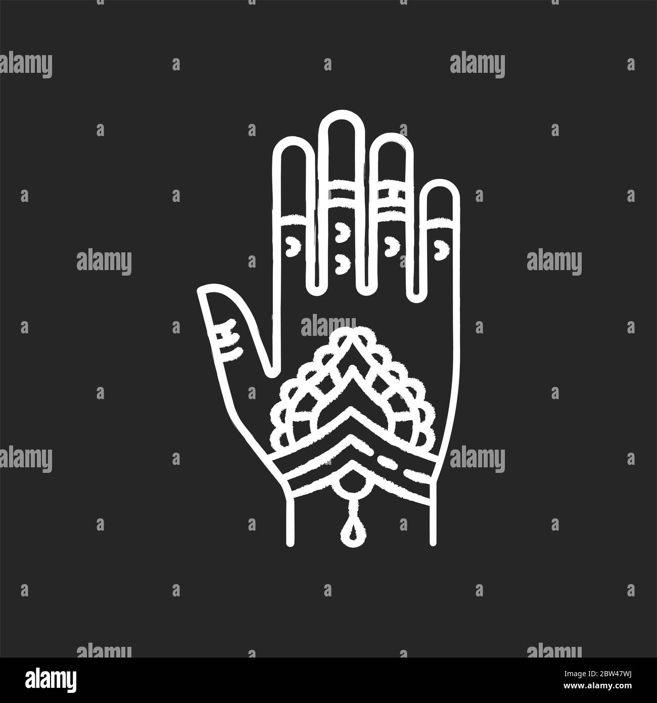 Icône blanche de la craie mehndi sur fond noir Illustration de Vecteur