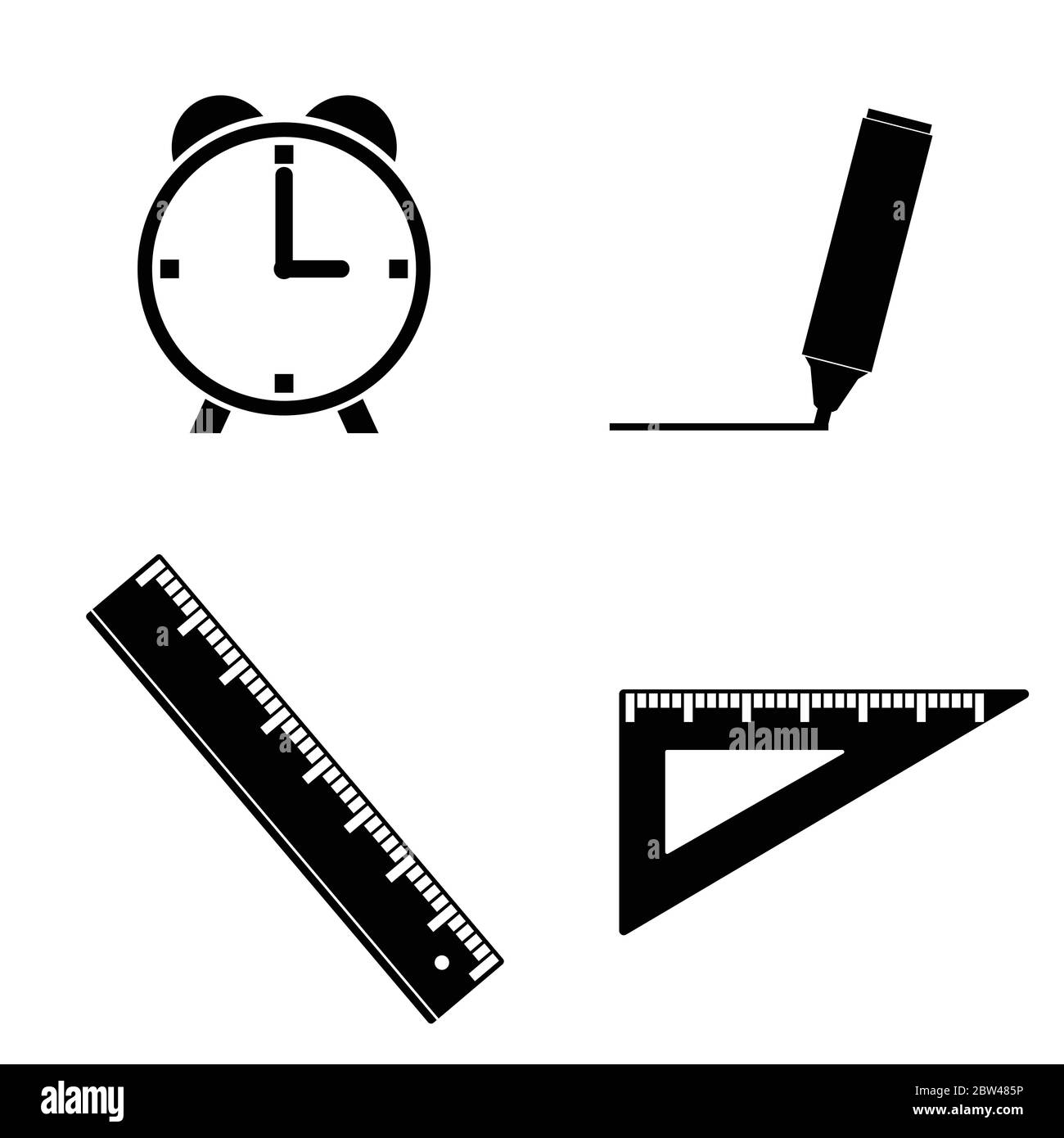 illustration de la règle et de l'horloge en noir Illustration de Vecteur