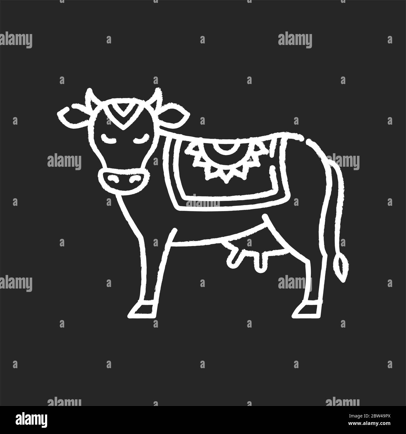 Icône blanche de la craie de la vache Sainte sur fond noir Illustration de Vecteur