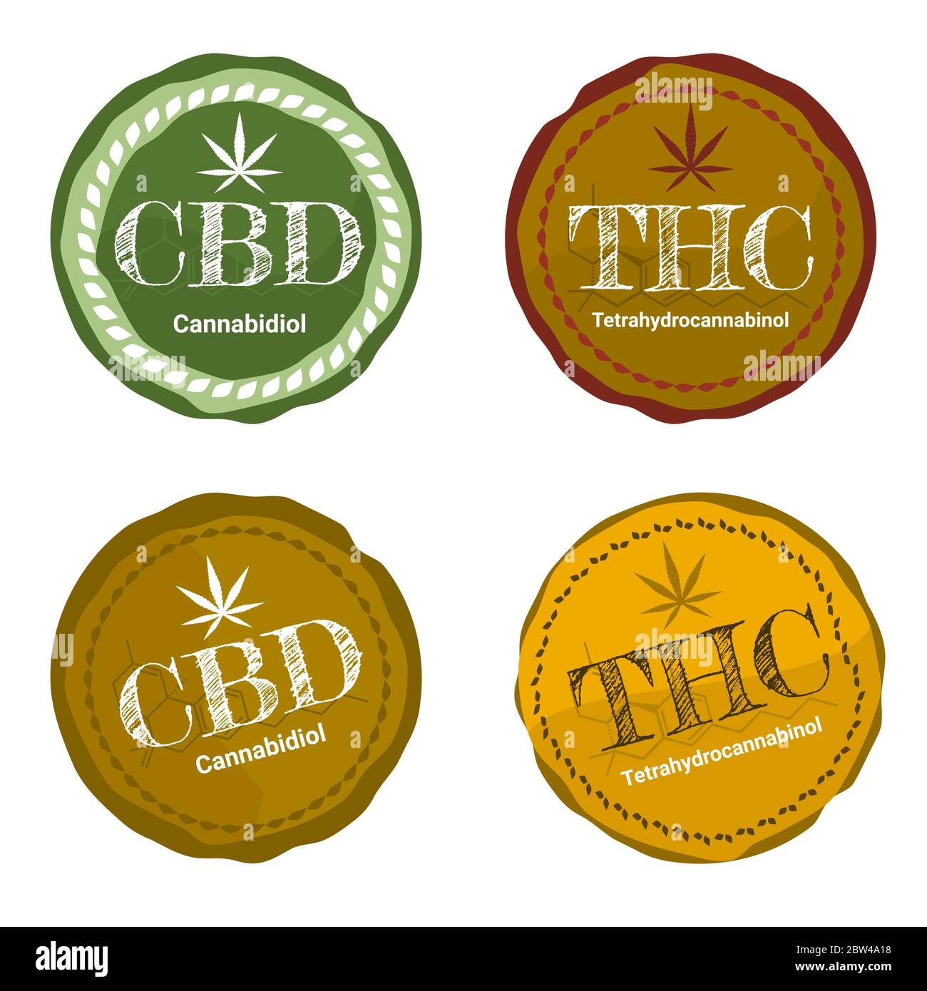 Conception vectorielle concept sanitaire et médical 4 de l'icône ou du logo pour les cannabinoïdes du CBD et les produits et huiles de THC tétrahydrocannabinol Illustration de Vecteur