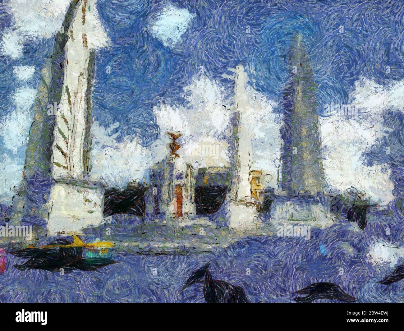 Les illustrations du monument de la démocratie de Bangkok créent un style de peinture impressionniste. Banque D'Images