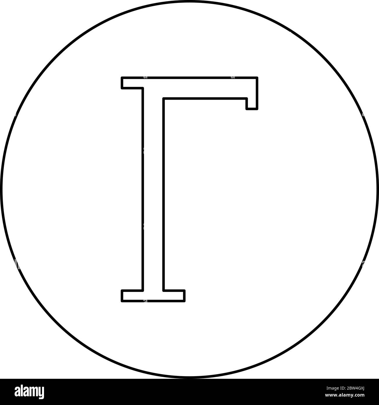Gamma symbole grec majuscule majuscule icône de police en cercle rond cadre noir couleur vecteur illustration de style plat image simple Illustration de Vecteur