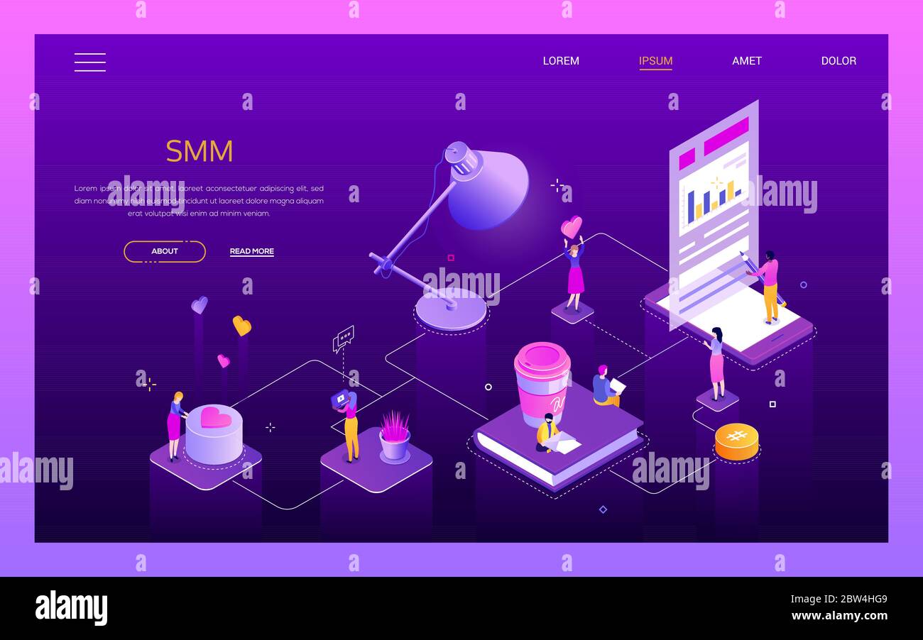 Marketing des médias sociaux - bannière web moderne isométrique vecteur Illustration de Vecteur