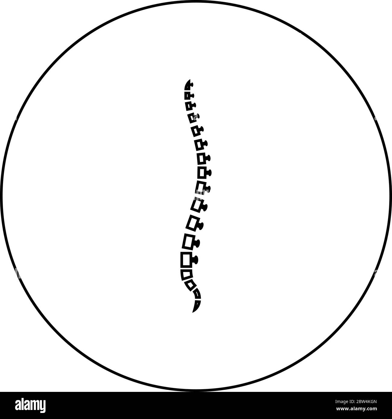 Colonne vertébrale humaine vue latérale vertèbres dorsales vertèbres icône en cercle rond vector couleur noire illustration de style plat image simple Illustration de Vecteur
