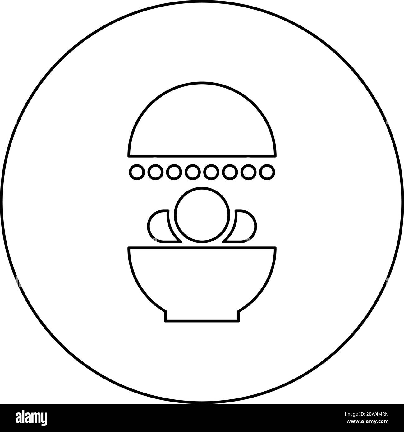 Solarium traitement humain thérapie d'exposition corps CT scan CAT Scan icône de radiothérapie en cercle rond cadre noir couleur vecteur illustration plate Illustration de Vecteur