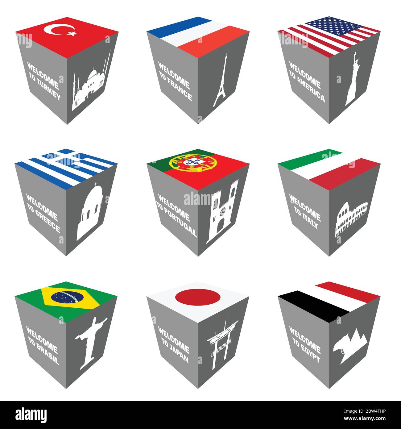 drapeau et monuments anciens sur l'illustration de cube en couleur Illustration de Vecteur