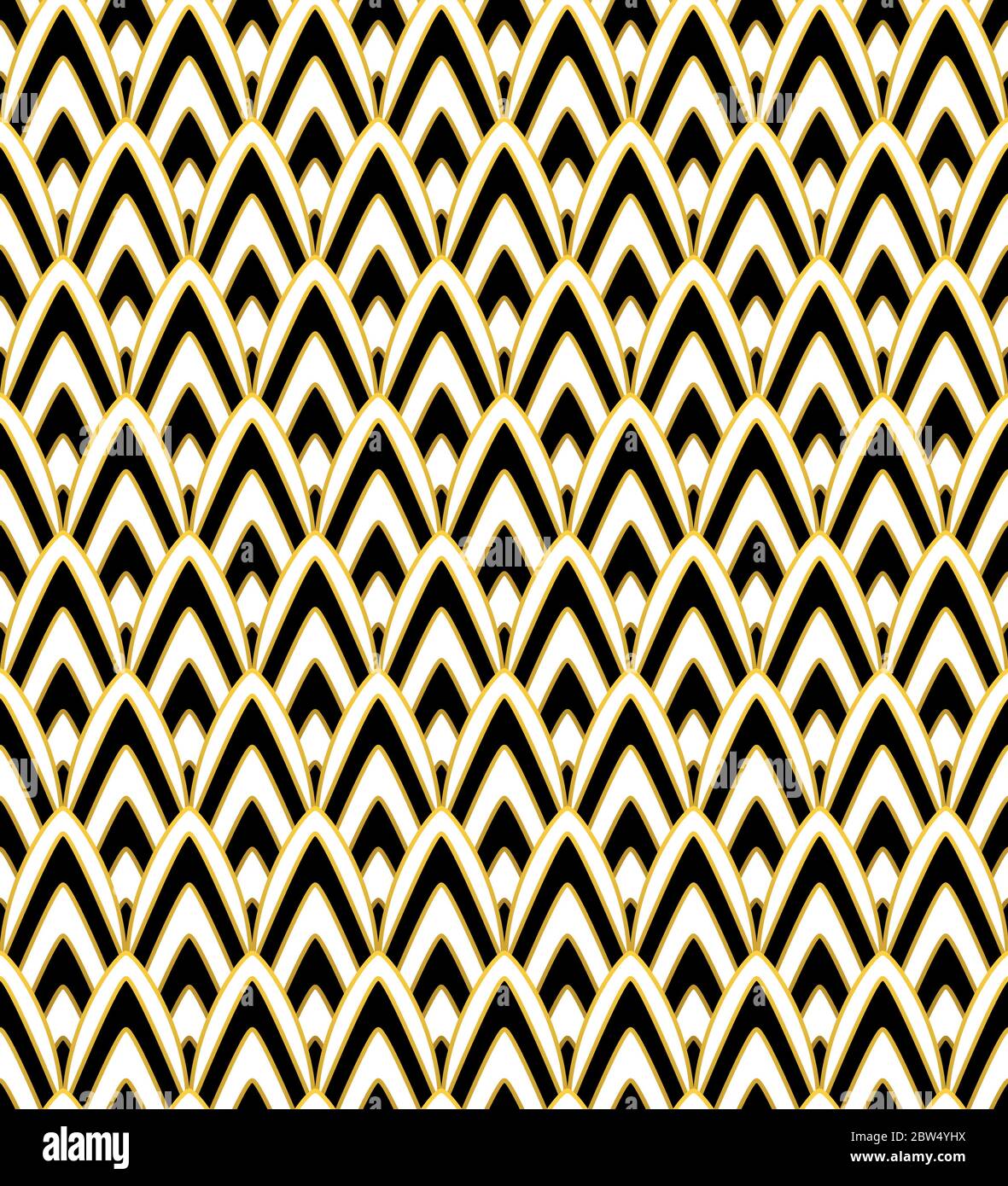 Luxueux motif vectoriel sans couture de style Art déco avec détails en noir, blanc et or. Motif festonné et éventail vintage pour papier peint et papier d'emballage Illustration de Vecteur
