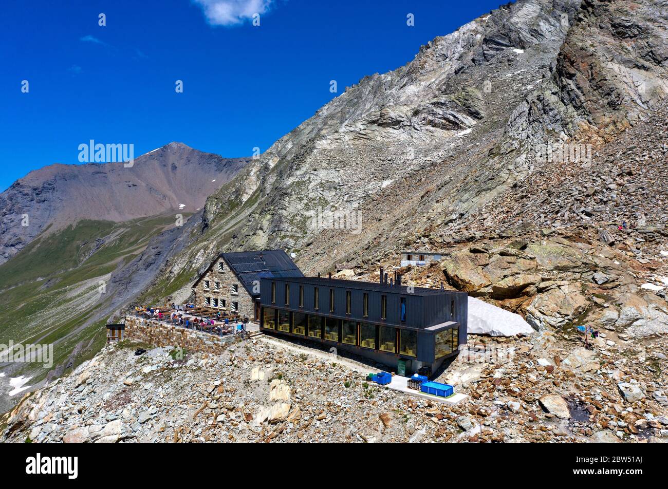 Refuge de montagne Cabane de Moiry, Grimentz, Valais, Suisse Banque D'Images