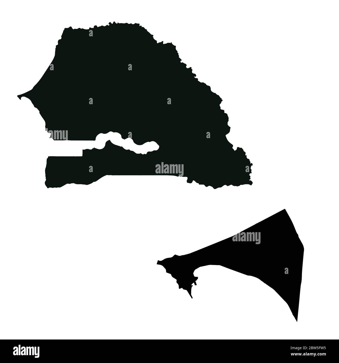 Carte vectorielle Sénégal et Dakar. Pays et capitale. Illustration de vecteur isolé. Noir sur fond blanc. Illustration de l'EPS 10. Illustration de Vecteur