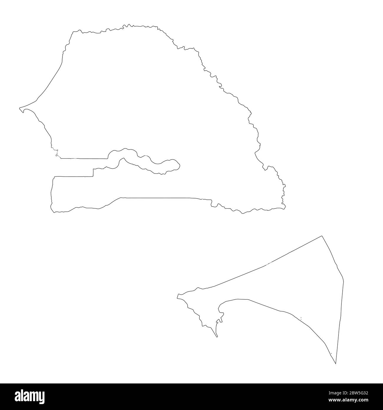 Carte vectorielle Sénégal et Dakar. Pays et capitale. Illustration de vecteur isolé. Contour. Illustration de l'EPS 10. Illustration de Vecteur