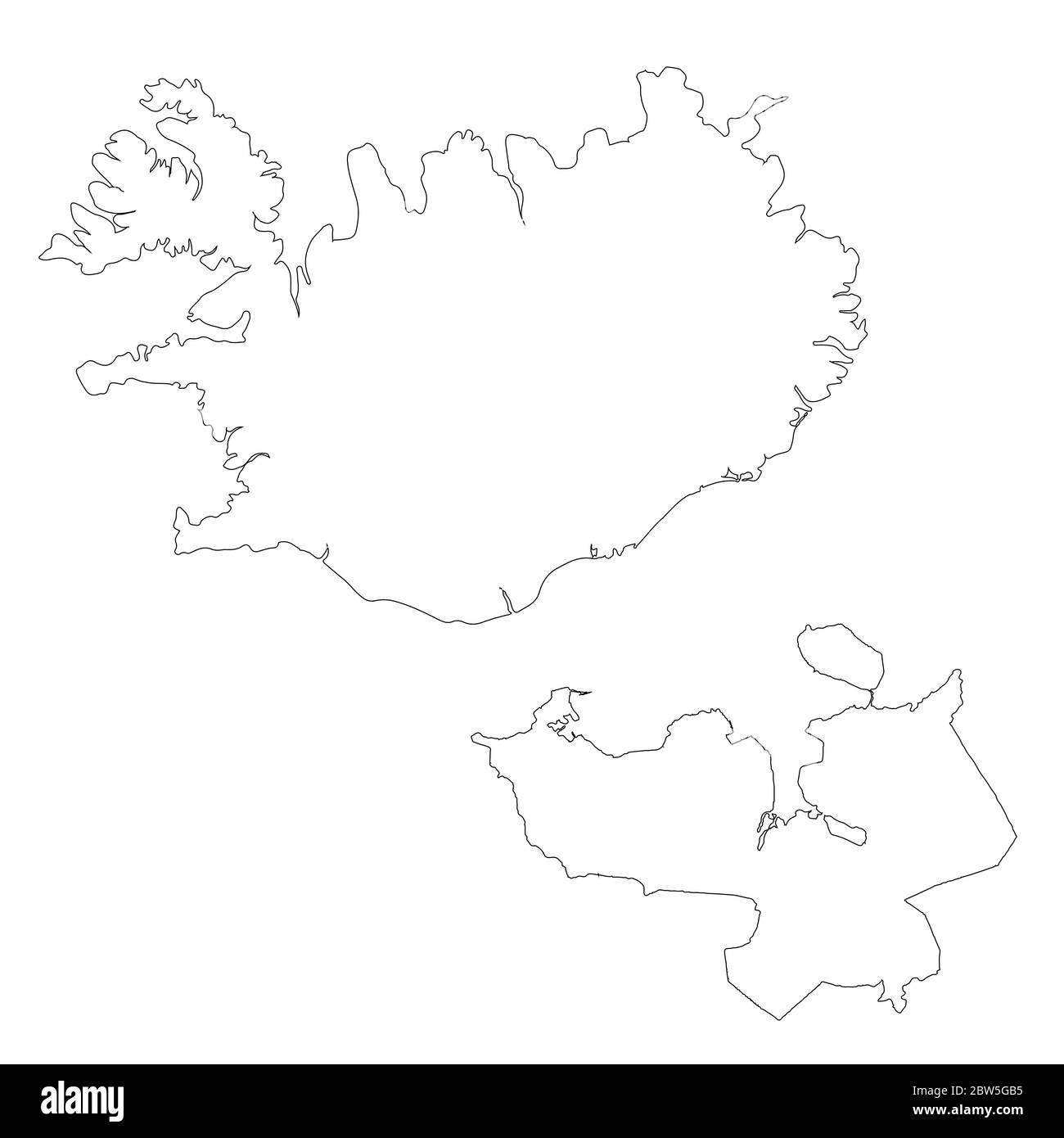 Carte vectorielle Islande et Reykjavik. Pays et capitale. Illustration de vecteur isolé. Contour. Illustration de l'EPS 10. Illustration de Vecteur