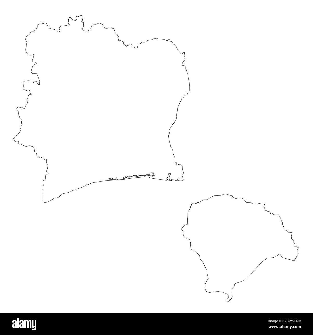 Carte vectorielle Côte d'Ivoire et Yamoussoukro. Pays et capitale. Illustration de vecteur isolé. Contour. Illustration de l'EPS 10. Illustration de Vecteur