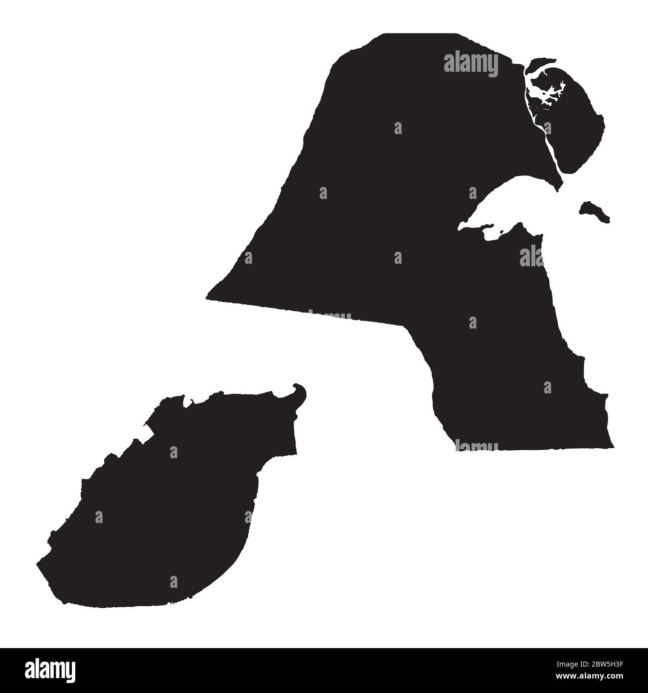 Carte vectorielle Koweït et El Koweït. Pays et capitale. Illustration de vecteur isolé. Noir sur fond blanc. Illustration de l'EPS 10. Illustration de Vecteur
