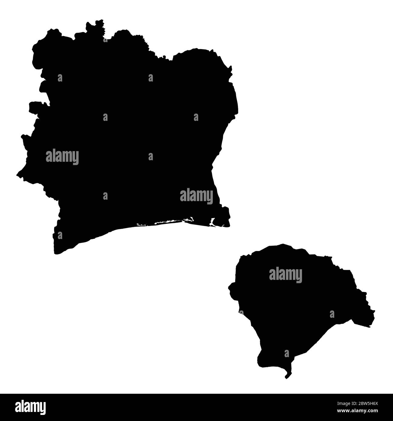 Carte vectorielle Côte d'Ivoire et Yamoussoukro. Pays et capitale. Illustration de vecteur isolé. Noir sur fond blanc. Illustration de l'EPS 10. Illustration de Vecteur