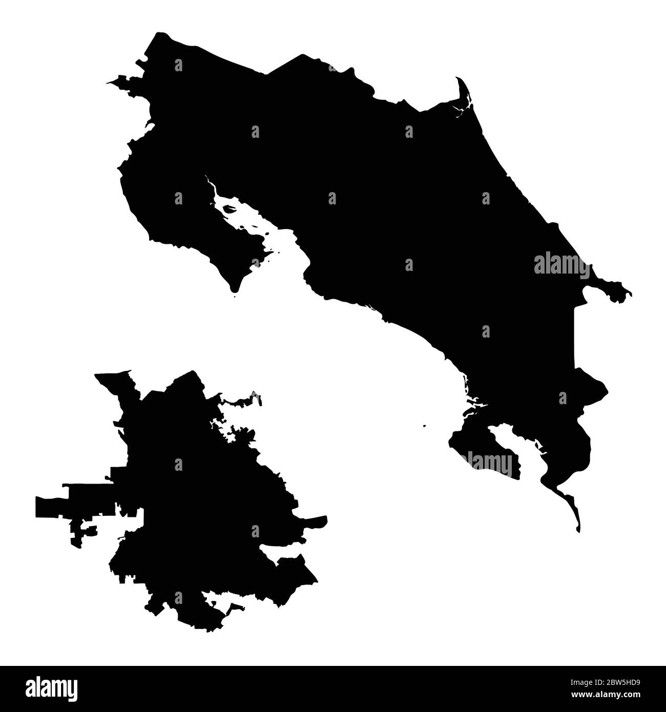 Carte vectorielle Costa Rica et San Jose. Pays et capitale. Illustration de vecteur isolé. Noir sur fond blanc. Illustration de l'EPS 10. Illustration de Vecteur