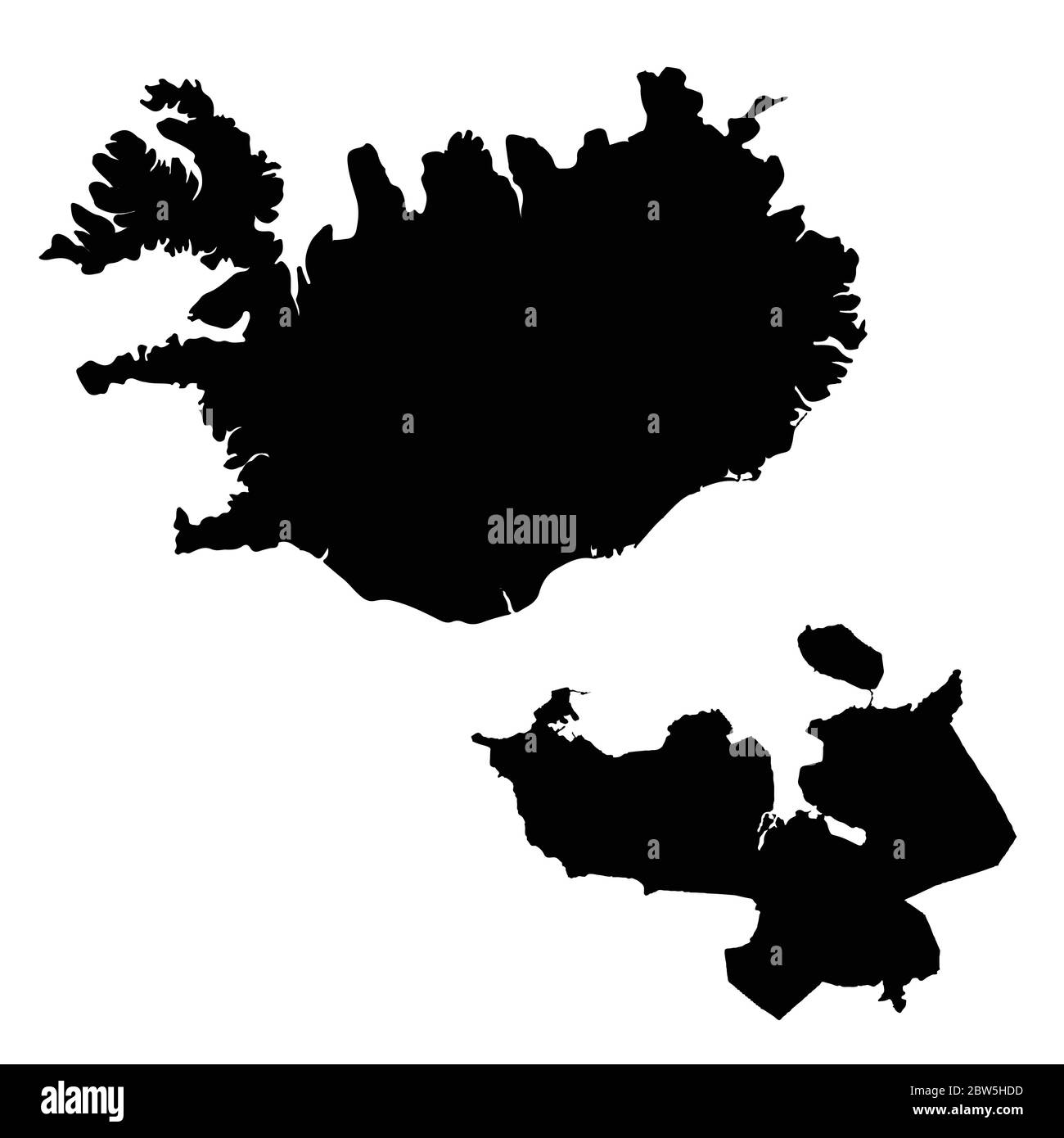 Carte vectorielle Islande et Reykjavik. Pays et capitale. Illustration de vecteur isolé. Noir sur fond blanc. Illustration de l'EPS 10. Illustration de Vecteur