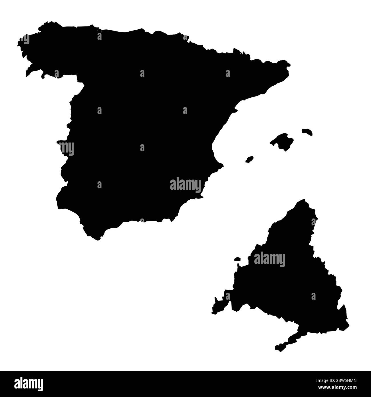 Carte vectorielle Espagne et Madrid. Pays et capitale. Illustration de vecteur isolé. Noir sur fond blanc. Illustration de l'EPS 10. Illustration de Vecteur