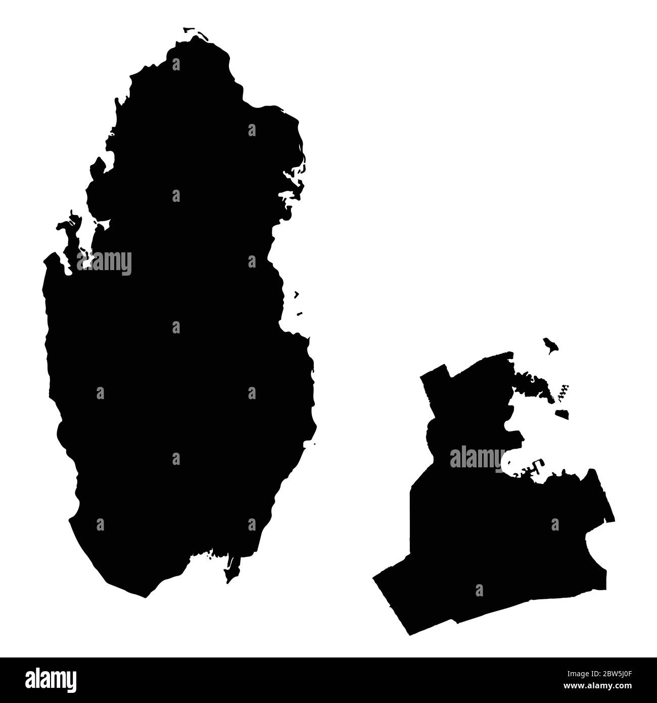 Carte vectorielle Qatar et Doha. Pays et capitale. Illustration de vecteur isolé. Noir sur fond blanc. Illustration de l'EPS 10. Illustration de Vecteur