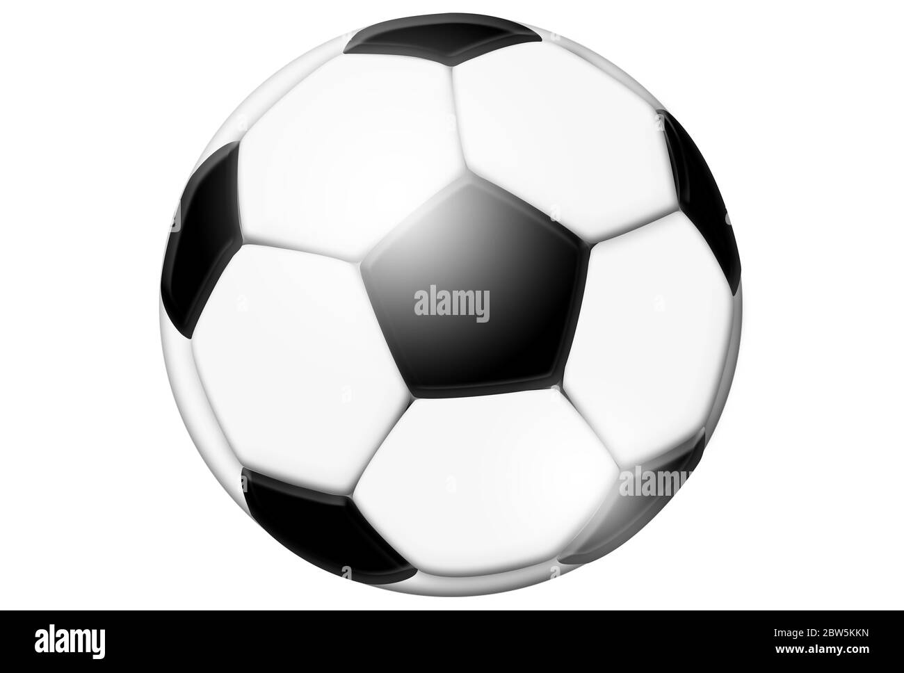 Ballon de football 3D isolé sur fond blanc. Rendu avec espace de copie. Concept de matchs de sport et de football. Illustration 3D Banque D'Images