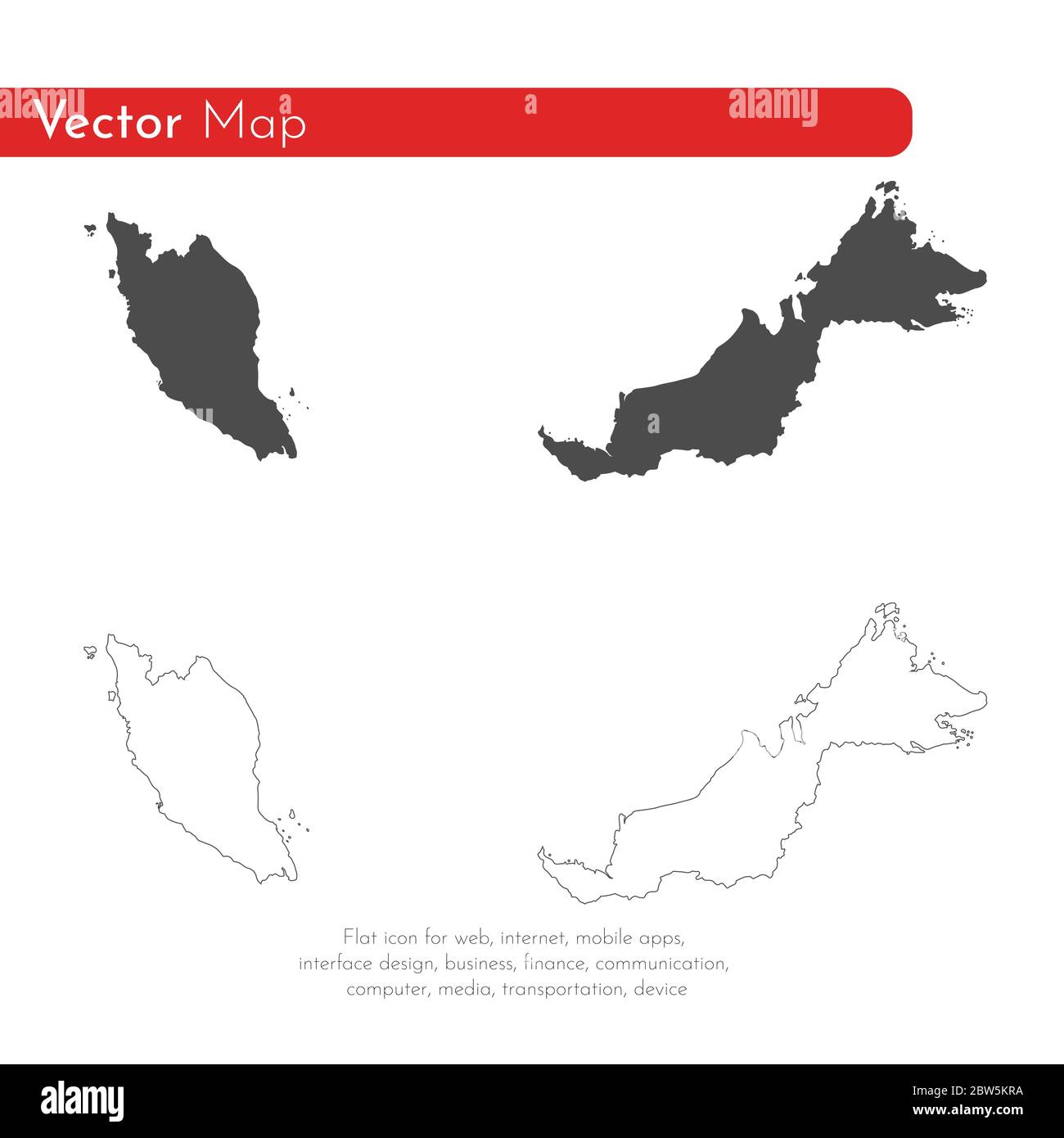 Carte vectorielle Malaisie. Illustration de vecteur isolé. Noir sur fond blanc. Illustration de l'EPS 10. Illustration de Vecteur