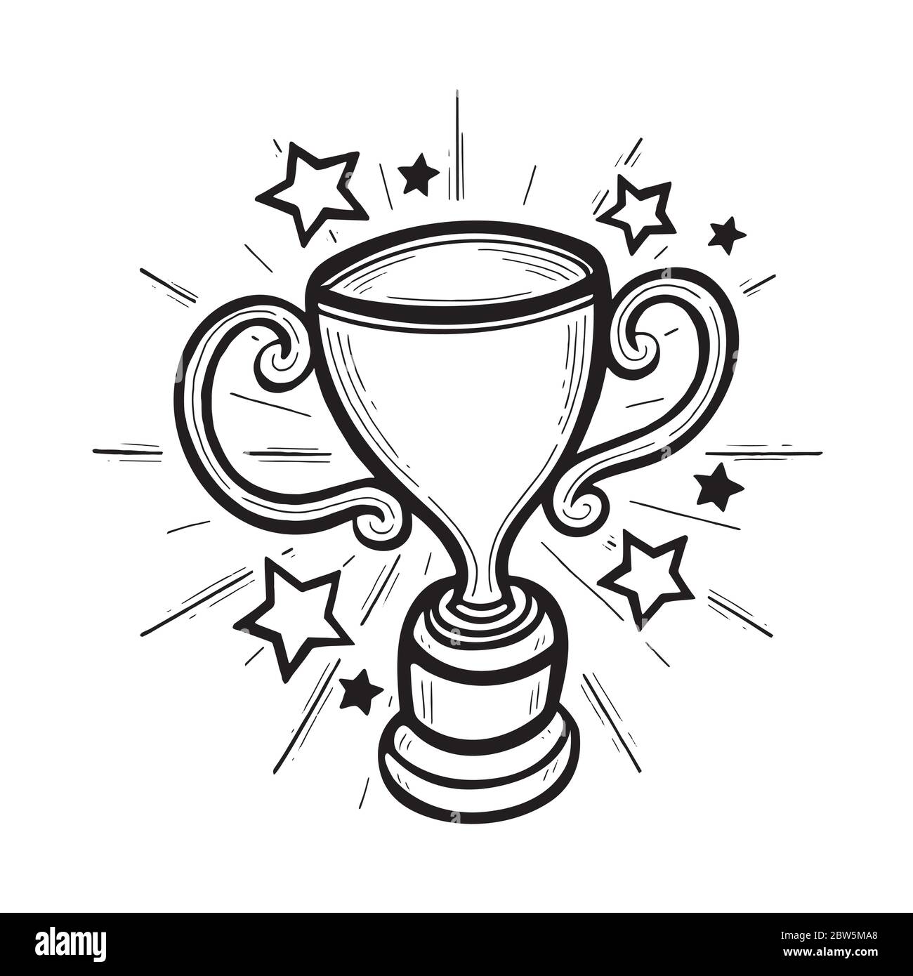 Dessin de la coupe gagnante. Illustration du vecteur de trophée dessiné à la main. Illustration de Vecteur