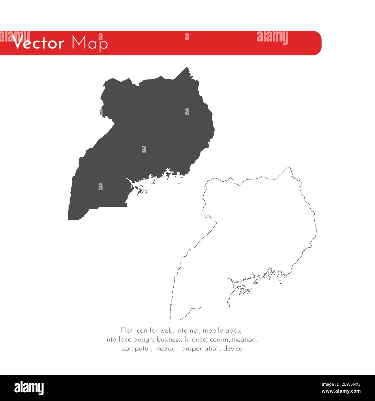Carte vectorielle Ouganda. Illustration de vecteur isolé. Noir sur fond blanc. Illustration de l'EPS 10. Illustration de Vecteur