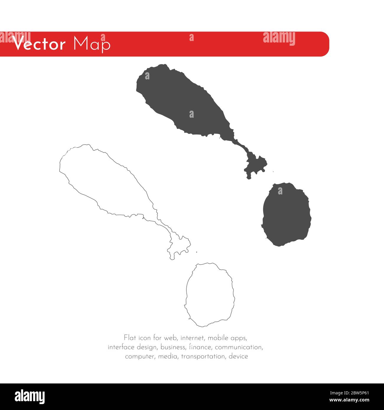Carte vectorielle Saint-Kitts-et-Nevis. Illustration de vecteur isolé. Noir sur fond blanc. Illustration de l'EPS 10. Illustration de Vecteur
