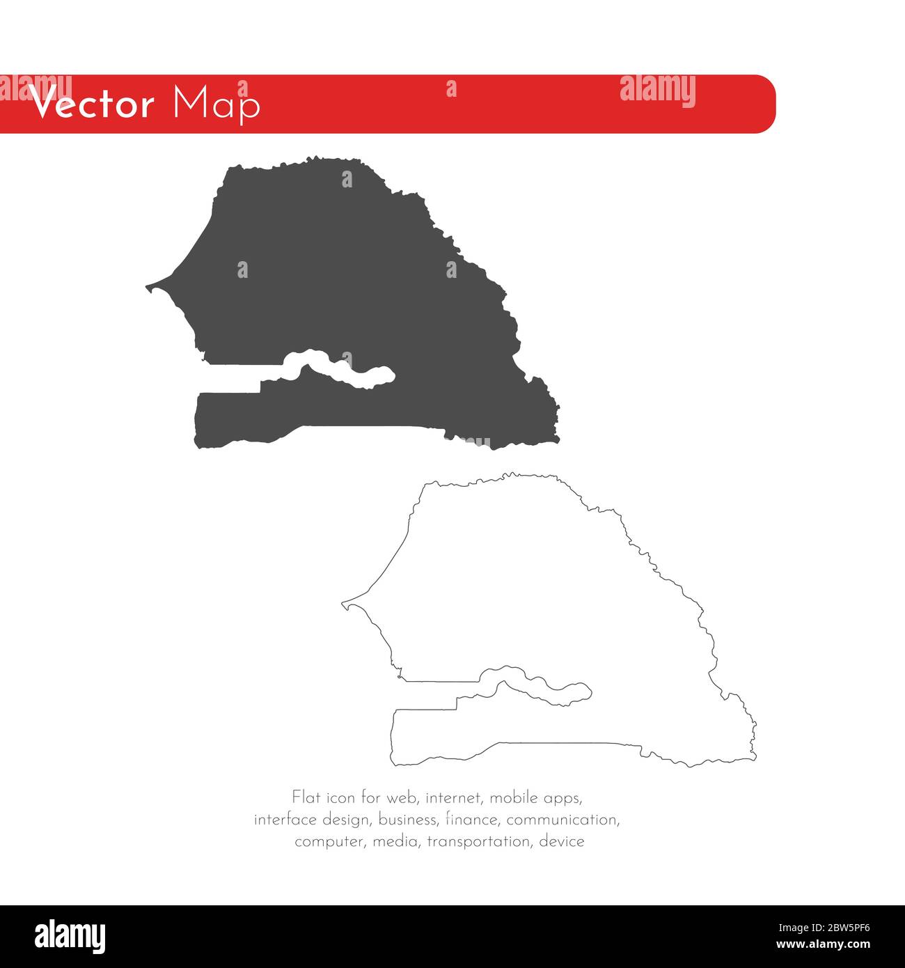 Carte vectorielle Sénégal. Illustration de vecteur isolé. Noir sur fond blanc. Illustration de l'EPS 10. Illustration de Vecteur