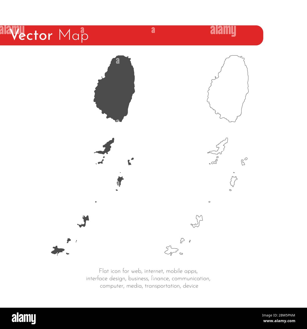Carte vectorielle Saint-Vincent-et-les Grenadines. Illustration de vecteur isolé. Noir sur fond blanc. Illustration de l'EPS 10. Illustration de Vecteur