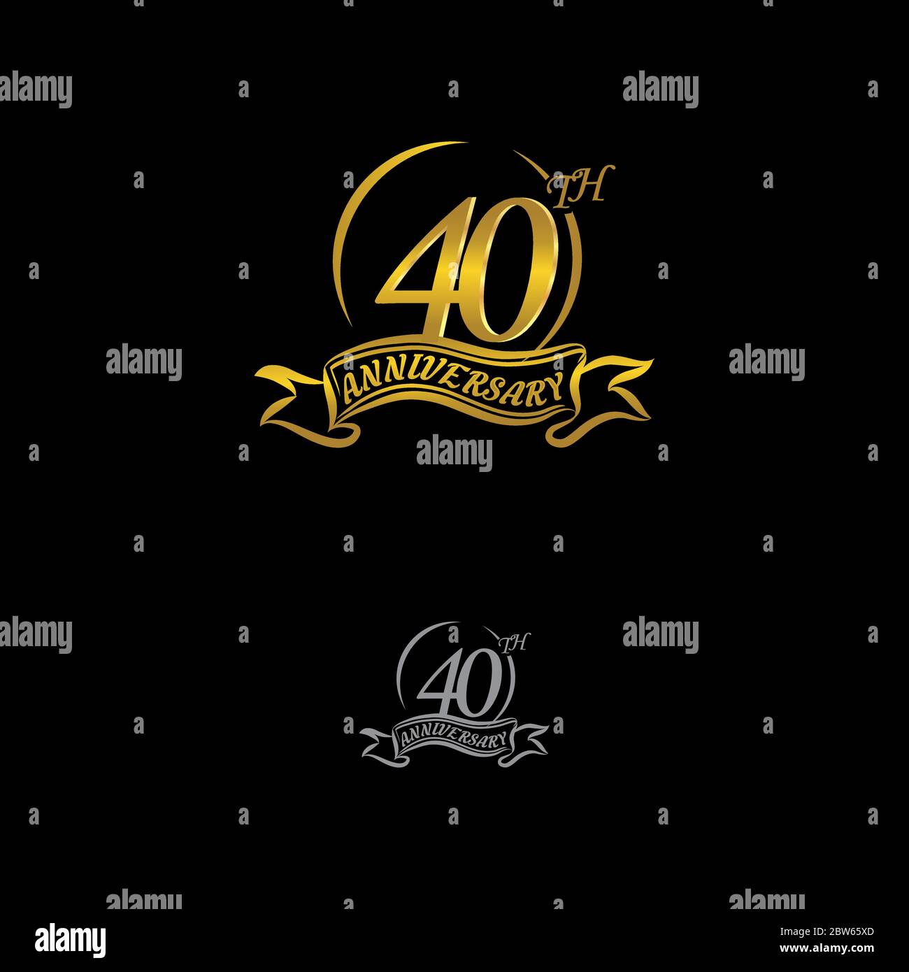 Célébrez le logo du 40e anniversaire, avec des anneaux dorés et des rubans de gradation isolés sur fond noir.EPS 10 Illustration de Vecteur