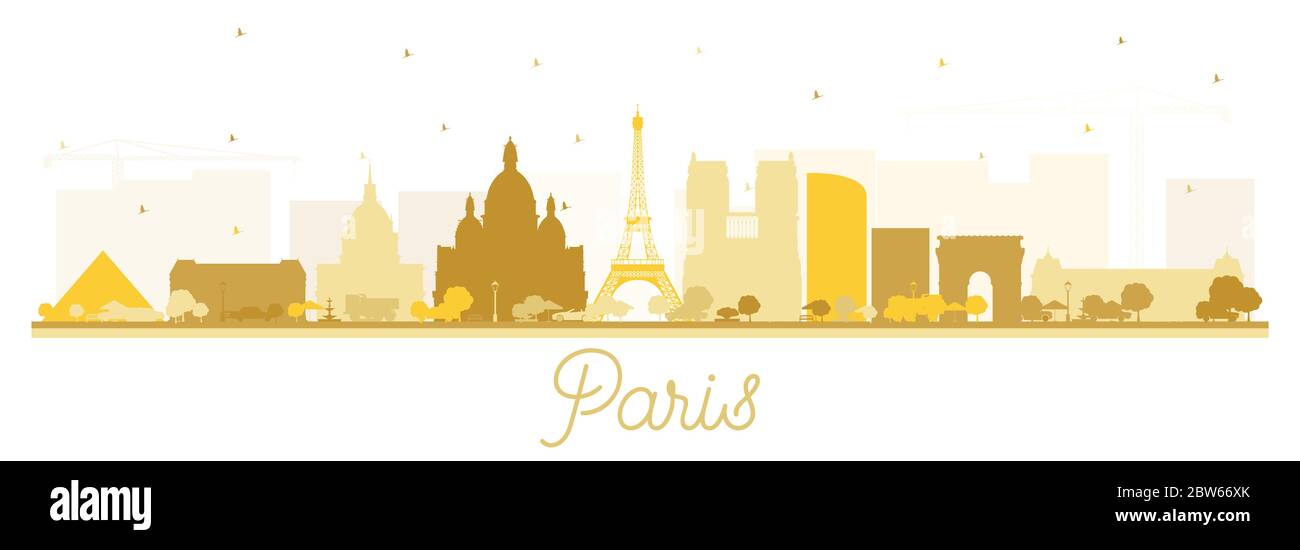 Paris France silhouette de ciel avec bâtiments dorés isolés sur blanc. Illustration vectorielle. Illustration de Vecteur Paris France silhouette de ciel avec bâtiments dorés isolés sur blanc. Illustration vectorielle. Illustration de Vecteur