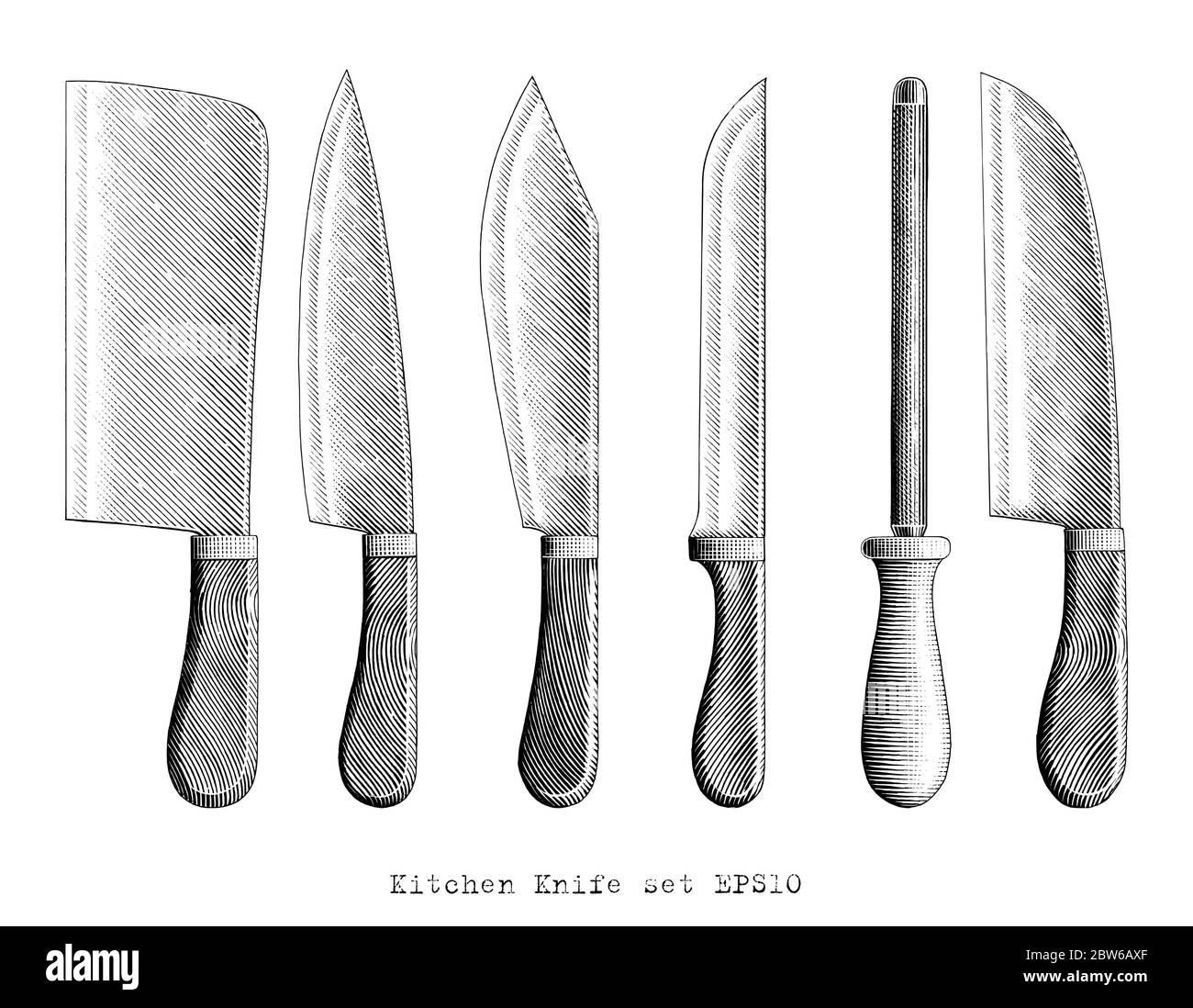Cuisine couteau illustration main dessin vintage style gravure noir et blanc clip art isolé sur fond blanc Illustration de Vecteur