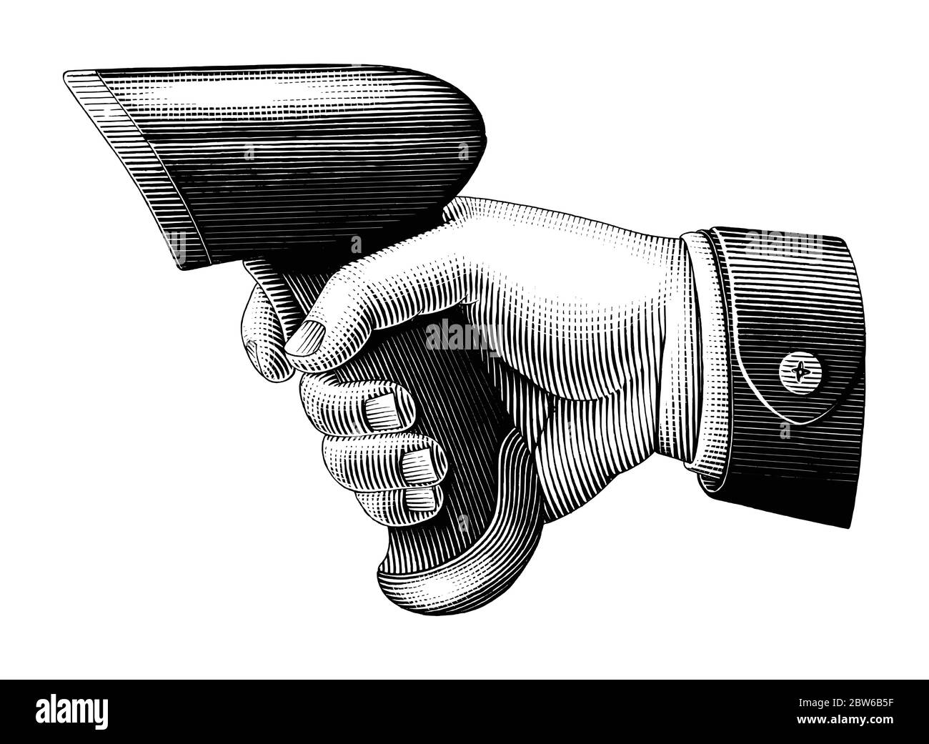 Lecteur de codes-barres main dessin style vintage clip art noir et blanc isolé sur fond blanc Illustration de Vecteur