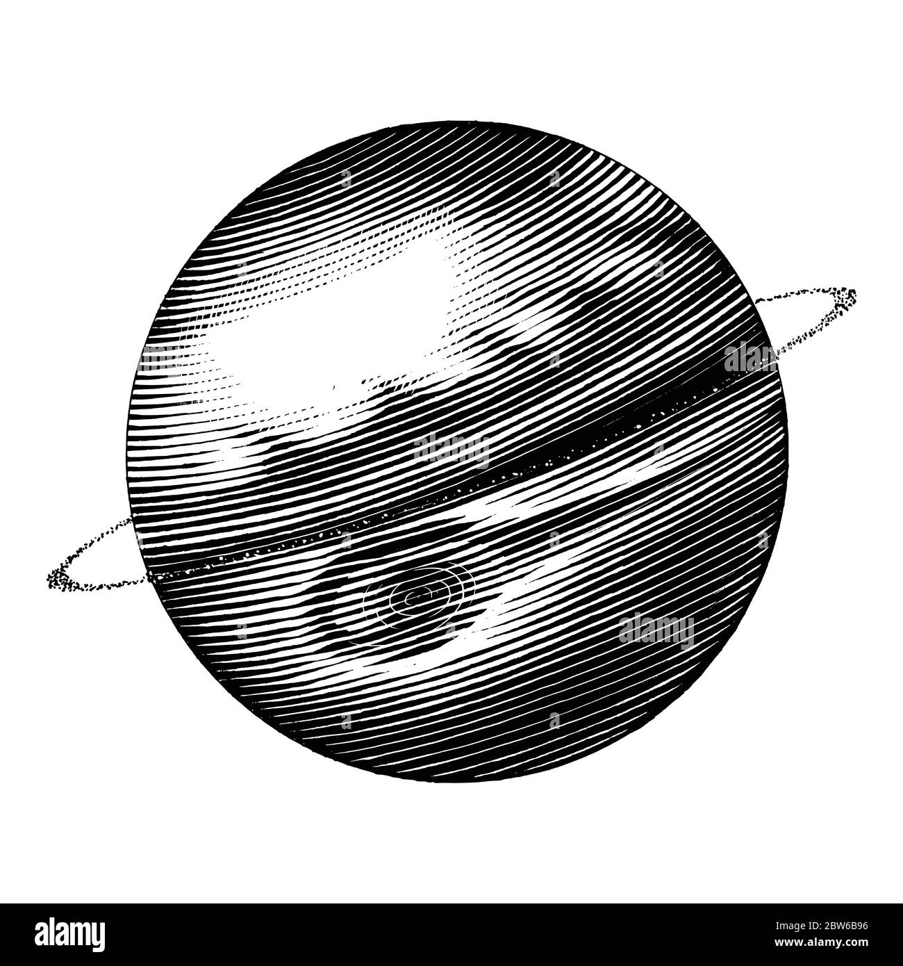Jupiter main dessin vintage style noir et blanc clipart isolé sur fond blanc. La cinquième planète du Soleil Illustration de Vecteur