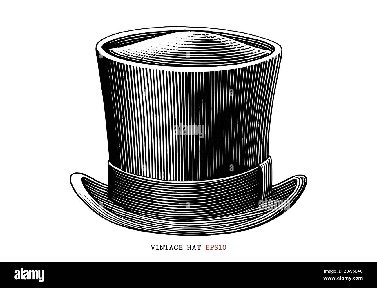 Vintage chapeau main dessin gravure style noir et blanc clipart isolé sur fond blanc Illustration de Vecteur