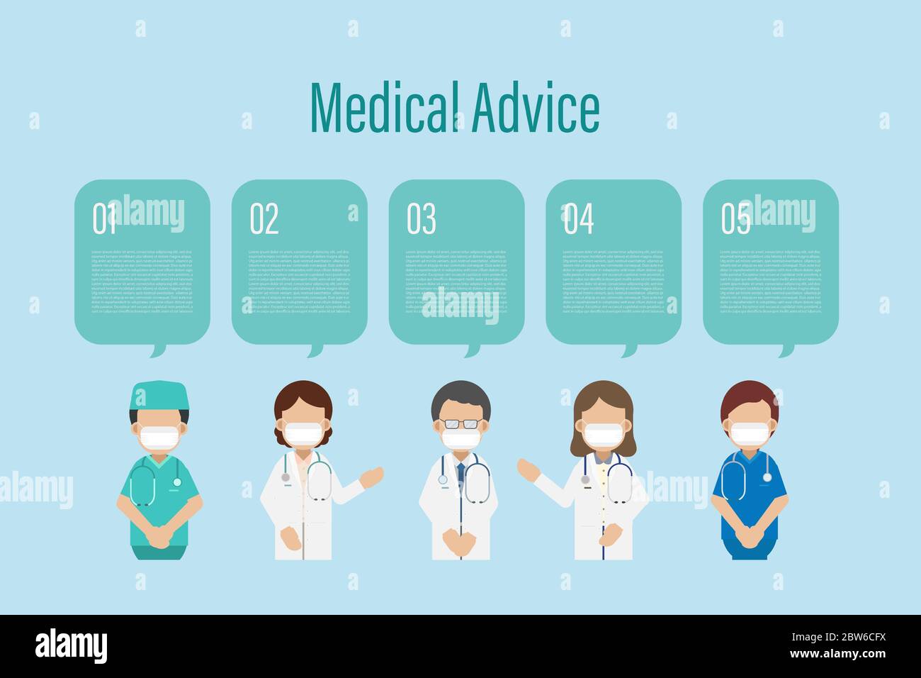 Infographie sur les conseils médicaux avec des médecins et une illustration vectorielle de la conception à bulles d'expression Illustration de Vecteur