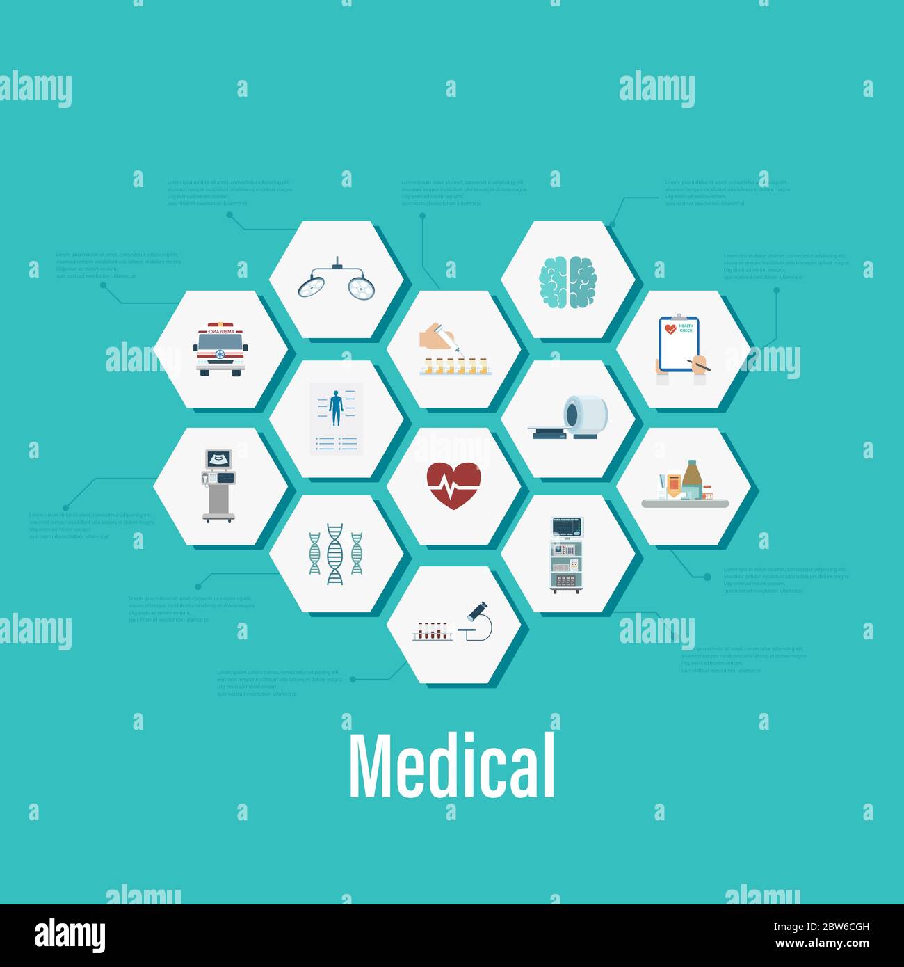 Infographie médicale avec icônes médicales illustration vectorielle plate Illustration de Vecteur
