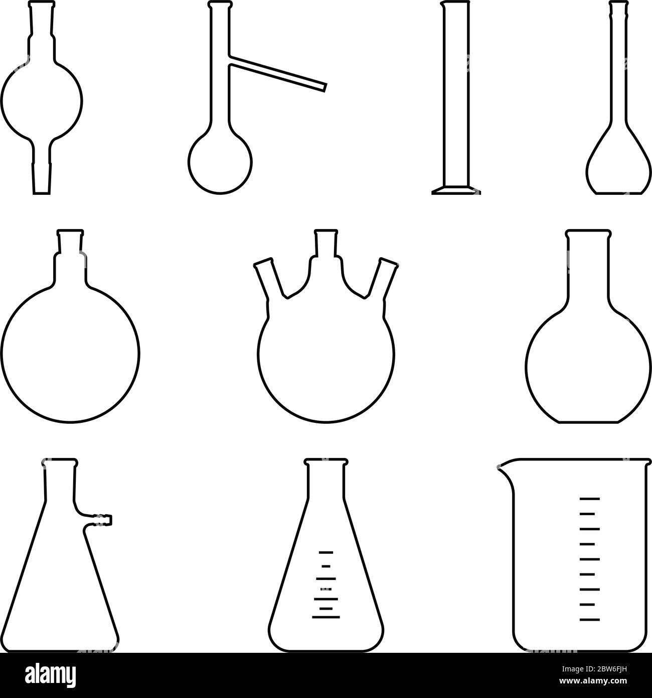 Jeu d'icônes de verrerie de laboratoire. Ligne fine vectorielle Illustration de Vecteur